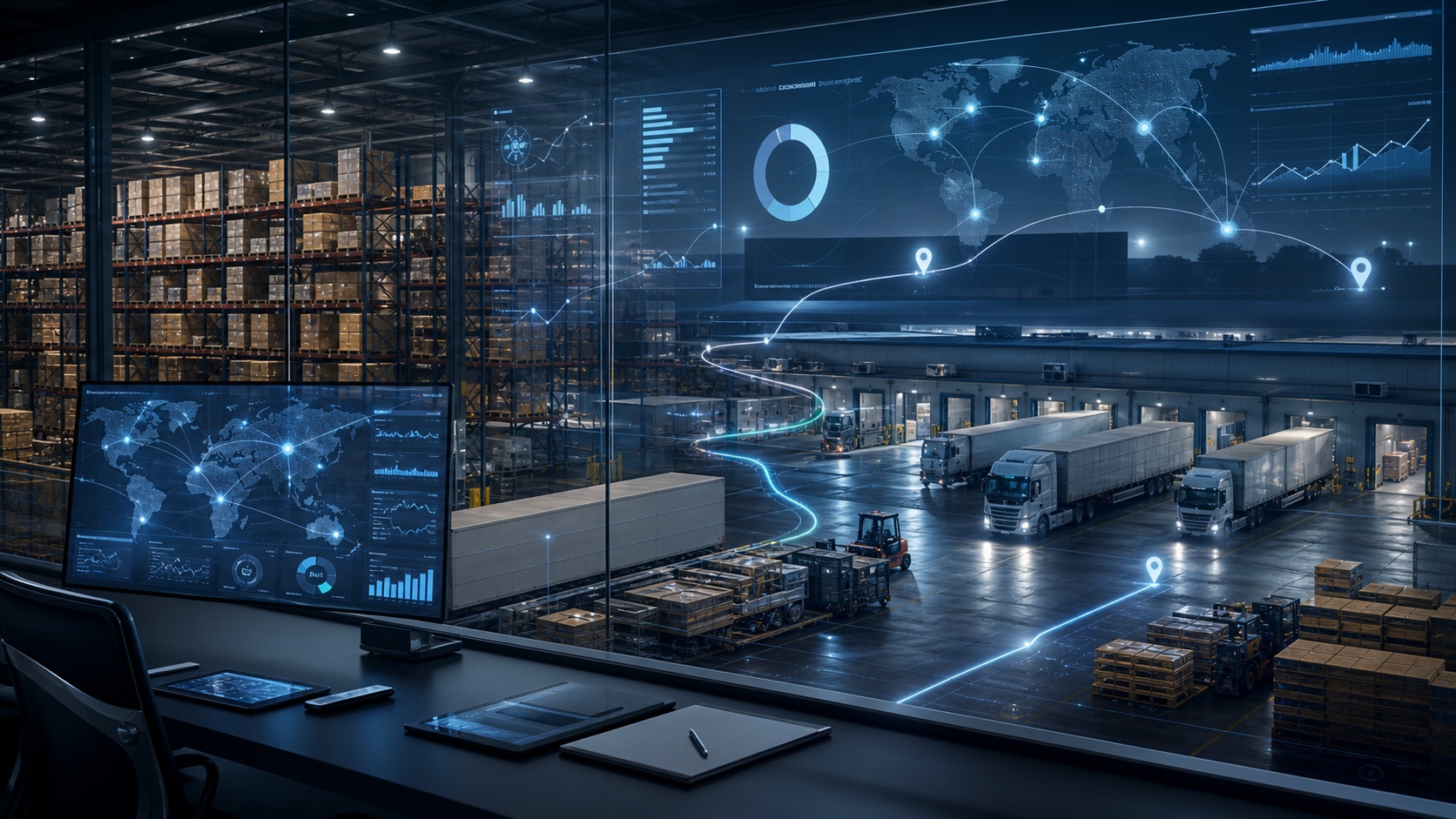 Centro logistico moderno con analitica operativa, rutas y control de inventarios